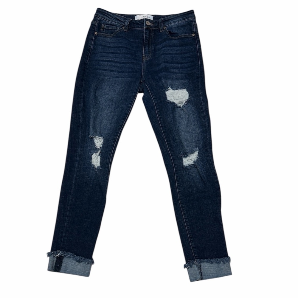 KANCAN WOMENS DISTRESSED BLUE JEANS ROLLED CUFF SIZE 7/27